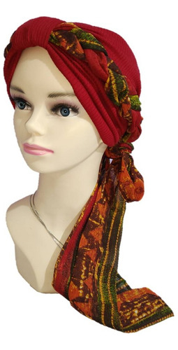 Turbante Tyamia Mujer Algodón Seda Trenza Ligera Color Rojo Fuerte