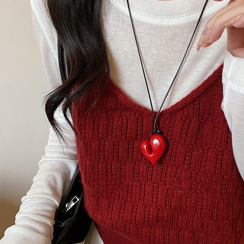 Collar Retro Con Colgante En Forma De Corazón, Collar De Cue