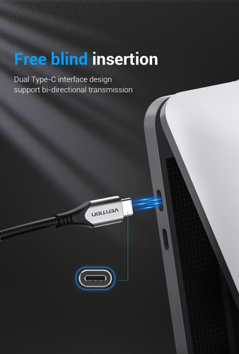 Imagen 3 de 7 de Cable Usb-c 3.1 Macho-macho Marca Vention 1 Metro