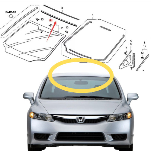 Moldura Superior Parabrisa Honda Civic 2006 07 08 09 10 2011