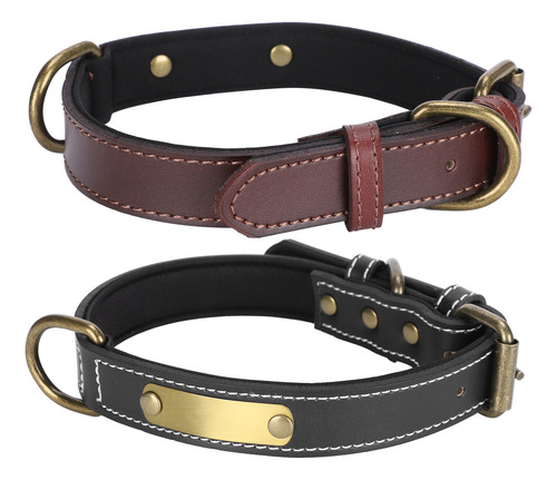 Collar De Perro Acolchado De Cuero Con Grabado De Nombre Per