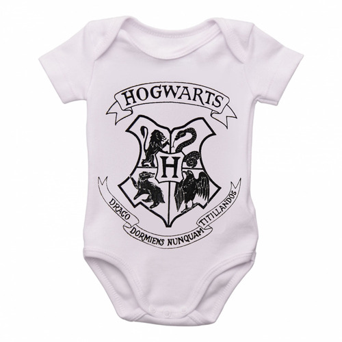Body Infantil Roupa Bebê Nenê Hogwarts Preto Harry Potter