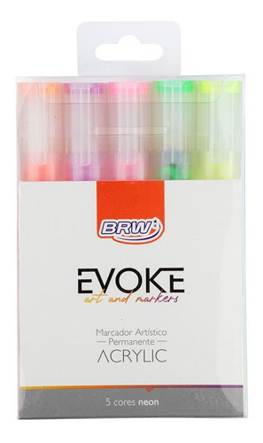 Marcador Artistico Acrylic Neon Evoke Com 5 Cores Brw