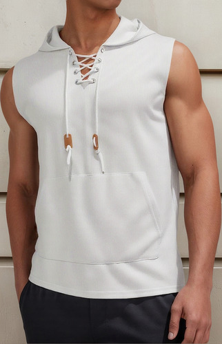 Sudadera Con Capucha Sin Mangas De Borde Abierto Hombre