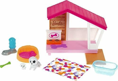 Barbie Mini Playset Con 2 Cachorros, Caseta Para Perros 