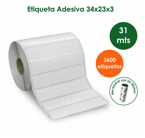 2 Rolos Etiqueta Adesiva Couche 34x23x3 + 1 Ribbon 110x74