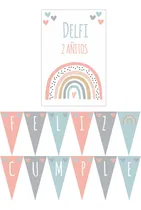 Comprar Arcoíris Nordico Cartel Y Banderin Decoracion Cumpleaños 