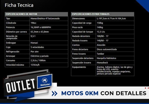 Motomel Sirius 200 Outlet M 0km Con Detalles Cg 150