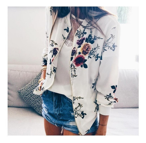 Chamarra Bomber De Manga Larga Con Estampado Floral/color