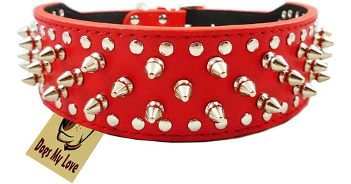 19 -22  Rojo Piel Sintetica Spiked Studded Perro Collar 2  