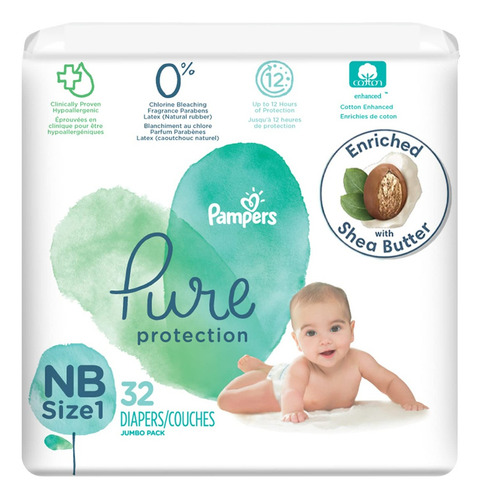 Pañal Pure Protection Pampers Talla 1 32 Pza Género Sin género Talla Prematuro (PR)