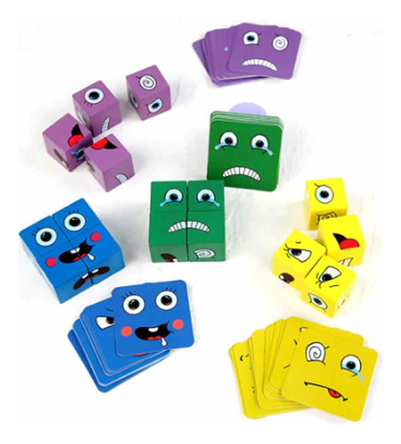 Bloques Cubos De Madera Emoji Material Didactico Emociones 