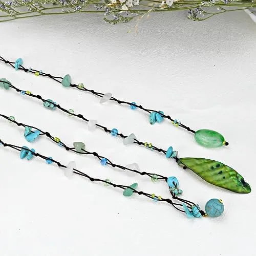 Collar Largo Con Cuentas Estilo Lazo De Cuerda De Algodón Co