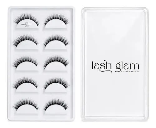 Lash Glam Cílios Postiços Kit Cartela de Cílios Postiços Lash Glam Modelo E01 com