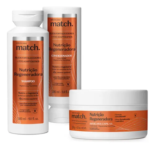 Match Nutrição Regeneradora Shampoo Condicionador + Máscara