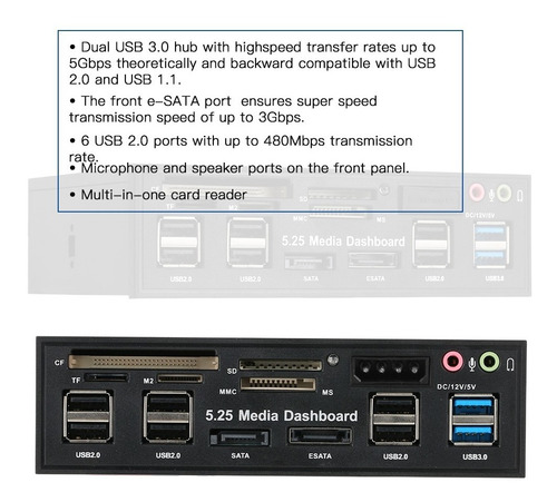 Placa Interna Hub Usb Multifuncional Usb 3.0 Esata Sata Port