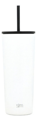 Termo Simple Modern Classic Tumbler 20oz Doble Tapa Y Popote Color Blanco