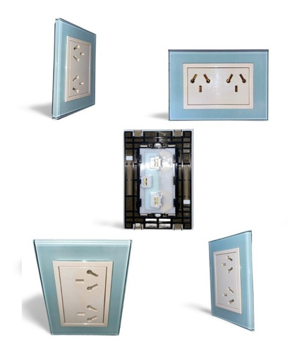 Llave De Luz Toma Doble Marco Vidrio Vetro Aqua Pack X 4u