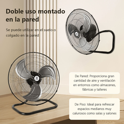 Ventilador 3 En 1 Pedestal Piso Y Pared Aspas Metal 50 Cm 60hz Negro Plata Metal 3