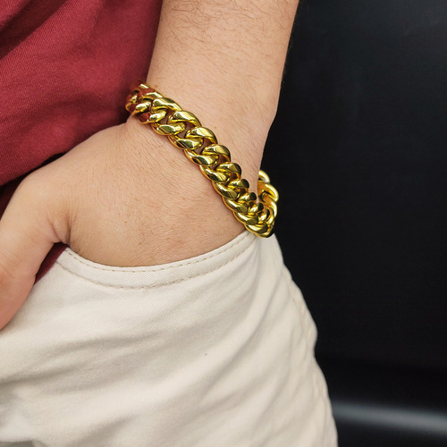 Pulseira Masculina 13mm Grumet Duplo Banhado A Ouro 18k Comprimento 22 Cm Diâmetro 13