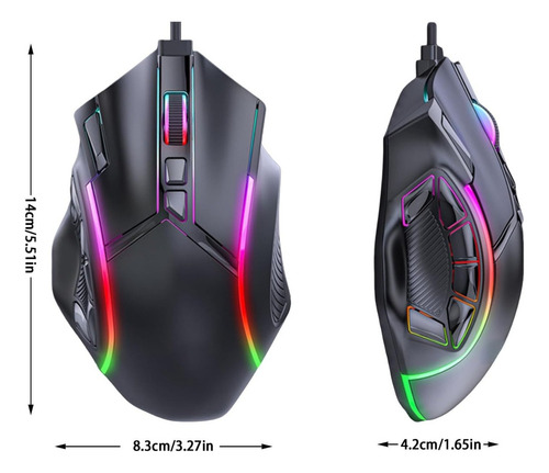 Mouse Para Jogos, 12800 Dpi, 12 Teclas, Iluminação Colorida