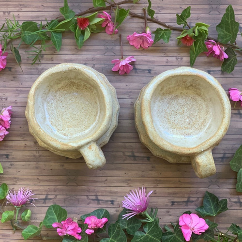 Imagen 6 de 6 de Tazas Gruesas Con Plato De Cerámica Gres