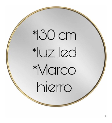 Espejo Redondo Metal Marco Oro 130cm Luz Led Acabado Único