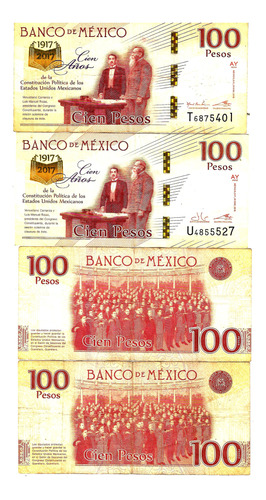 2 Billetes De 100 Pesos 100 Años De La Const. Usados