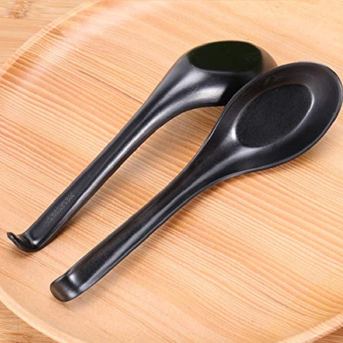 6 Colher Japonesa Melamina Preto Gourmet Oriental Sopas