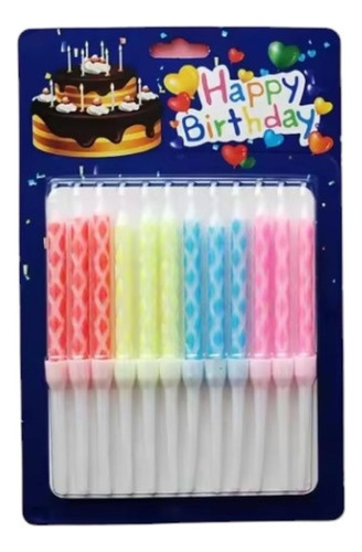 12 Velitas Pasteleras Flama Colores Pastel Feliz Cumpleaños