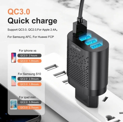 Imagen 10 de 10 de Cargador Múltiple Uslion Quick Charge 3.0 48w De 4 Puertos