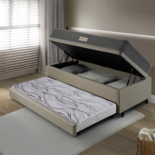 Bicama Box Baú Solteiro Com Colchão Dual Firm Ecoflex 88x188 Cor Bege