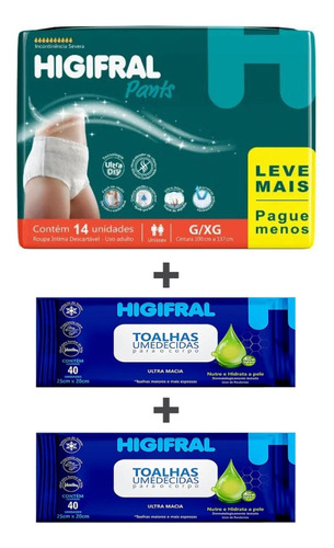 Kit Fralda Higifral Pants + 2 Toalhas Umedecidas Higifral