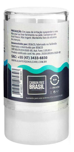 Cristal Natural Alva Desodorante Stick Sem Cheiro 120g