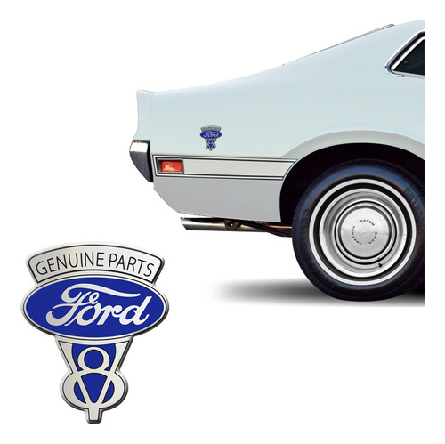 Adesivo Resinado Decorativo Ford V8 Genuine Parts 32/53 Cor AZUL/PRETO