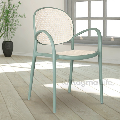 Magma Life Sillas para Comedor Centauri: Juego de 4 Elegantes Sillas de Plástico de Polipropileno Resistente y Descansabrazos ¡Estilo y Durabilidad en Perfecta Armonía! (Verde con Beige)