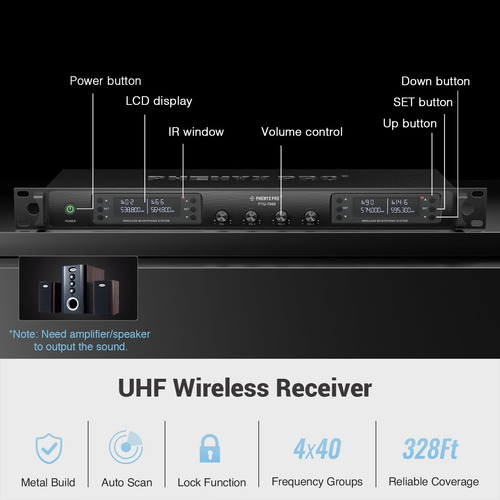 Sistema De Micrófono Inalámbrico Uhf De 4 Canales Con Micróf Negro