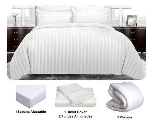 Set Duvet Doble Stripe+plumón+fundas+sábana Ajustable 5 Pzas