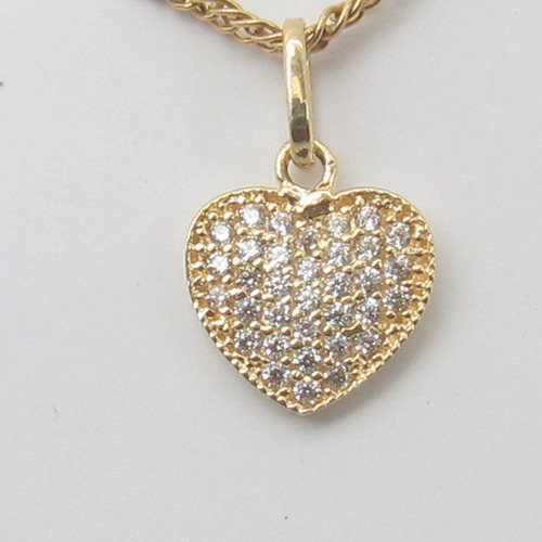 0736 Pingente Coração Com Zirconias Ouro 18k