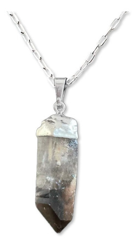 Collar De Roca/piedra Cuarzo Cristal Ahumado Con Plata 925 