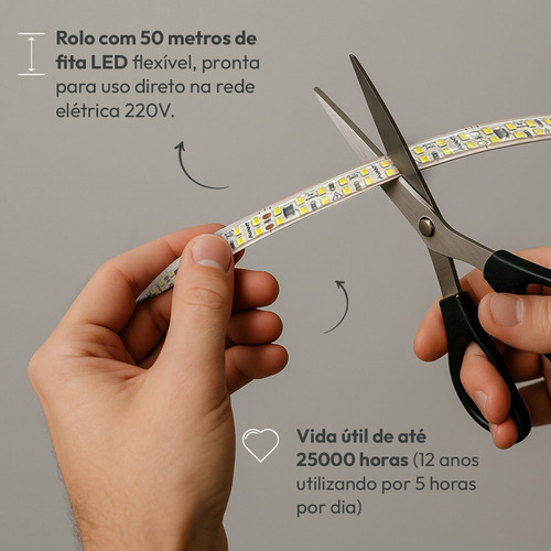 Fita Led Dupla Facile 15w 2700k Branco Quente 50 Metros Tensão Direta 240leds Cod: Alut148031 Alut By Avant