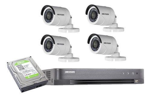 Kit De Seguridad Hikvision Dvr 4 + Disco + 4 Cámaras 2 Mp