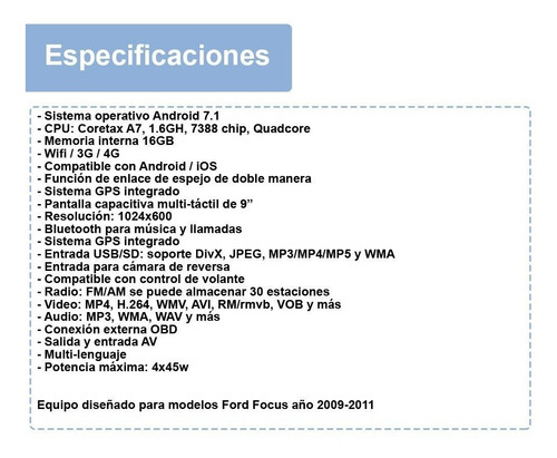 Imagen 5 de 5 de Estereo P Ford Focus Android Wifi Gps Bluetooth Touch 9' Hi