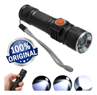 Lanterna Tática 180lm - Usb -3 Modos De Luz De Led Camping
