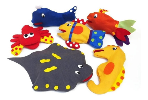 Fantoches De Mão Animais Do Mar Kit Com 6 Personagens