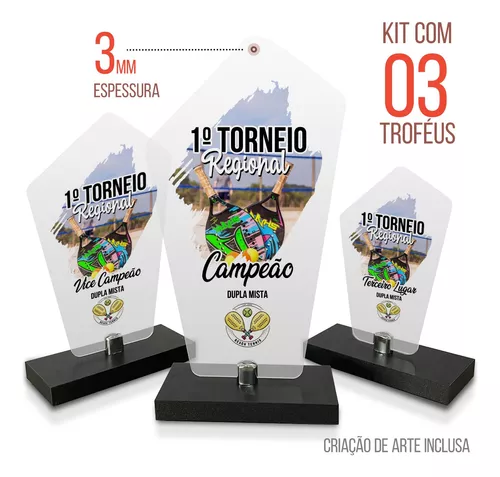 Troféus Personalizados Torneios Beach Tennis -kit 3un