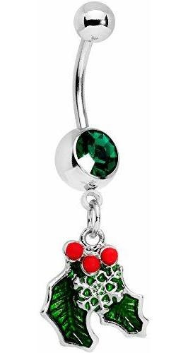 Aros - 14g 12mm 316l Steel Navel Ring Green Accent Winter Sn