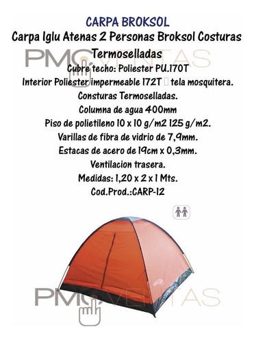 Imagen 5 de 6 de Carpa Iglu 2 Personas Costuras Termoselladas Atenas Broksol