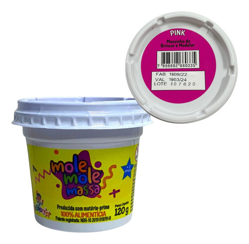 Massinha Modelar Mole Mole 120gr Atóxica 100% Alimentícia Cor Pink