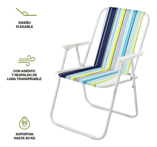 Silla Plegable Para Playa Portátil Con Reposabrazos 2 Pz, Con Asiento Y Respaldo De Lona,asientos Cómodos Con Resorte Gmdr